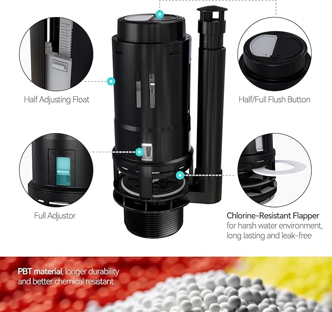 R&T 2-Inch Dual Flush Valve with Top Push Button Toilet Repair Kit Inside Tank dual flush valve replacement kit for 2-piece Toilet A2423