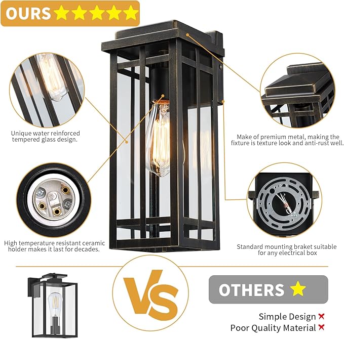 13.8'' Outdoor Wall Light Fixtures 2 Packs, Porch Lights Outdoor Lighting for House, Exterior Lighting Fixtures Wall Lantern, Waterproof Modern Outside Sconce for Garage, Oil-Rubbed Bronze (No sensor)