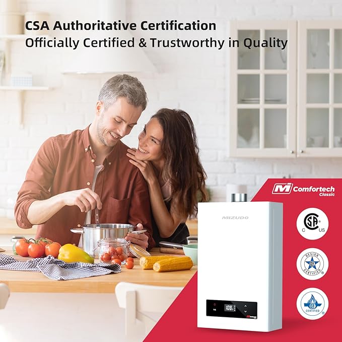 Tankless Water Heater Propane, MIZUDO Indoor Installation Max 5.1 GPM 120,000 BTU On Demand Hot Water Heater, CSA Certified Constant Temp High Power for 2-3 Fixtures Big Family or Business, Gen 2