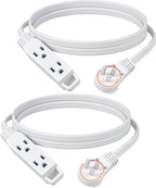 DEWENWILS 6FT 360° Rotating Flat Plug Extension Cord/Wire, 16AWG Multi 3 Outlet Extension Cord, 3 Prong Grounded Wire for Small Appliances, 2 Pack, White