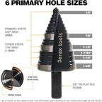 1/4 to 1-3/8 Inch Step Drill Bit Straight Grooved Double Fluted, M2 High Speed Steel Drill bits for Hole Drilling in Stainless Steel, Copper, Aluminum, Wood, Plastic