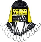 15'' Rubber Bungee Cords Heavy Duty Outdoor with 27" Max Stretch & Over 176 lbs Load, 100% EPDM Black Bungee Straps with Standard S Hooks for Cargo, Tarps, Truck, Motorcycle, Weatherproof (30 Pack)