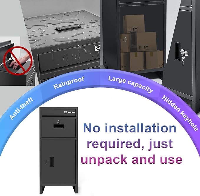 Package Delivery Boxes for Outside,Parcel Drop Boxes with Lock,Custom Address Stickers Package Drop Boxes for Outside is Weatherproof,Package Delivery Box for Porch,No Installation(15.5*15.5*38 in)
