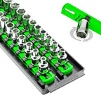 Ernst Manufacturing 8485 Socket Boss, Premium 2-Rail Twist Lock Socket Organizer, 3/8 Inch-Drive, 18-Inch, Green - Made in USA