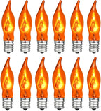 12 Pack C7 Flickering Flame Light Bulbs Orange Fall Lights Bulb - E12 Flickering Flame Bulb, Ideal as Fall Christmas Halloween Candle Light Bulbs & Replacement Bulbs for String Lights,1W, 120V