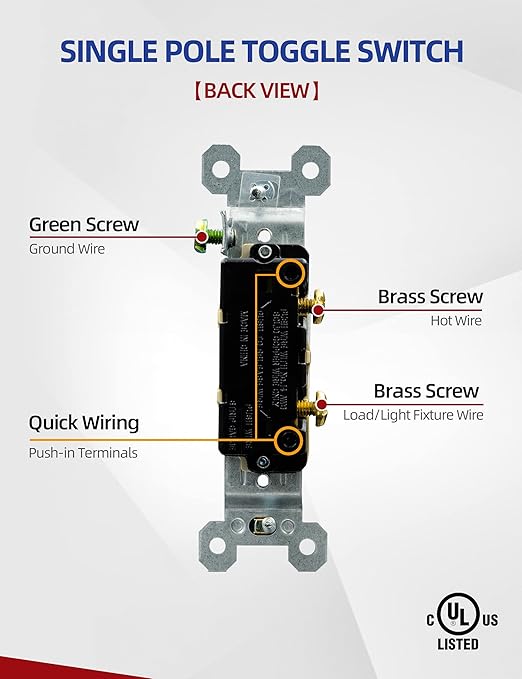 Self-Grounding ON Off Toggle, Residential Grade, UL Listed, Quickwire Push-in & Side Wired (White, 20 Pack)