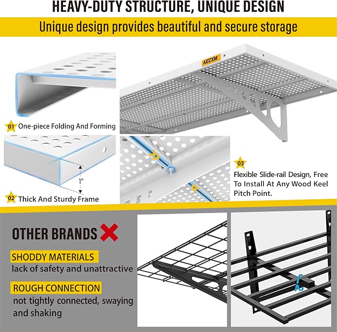 2-Pack 1.64x4ft Adjustable Garage Wall Shelving 560lbs Load Capacity Heavy Duty Wall Mounted Storage Shelf Metal Floating Shelves for Garage(White)