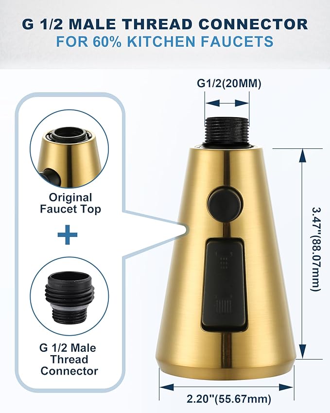 Pull Down Spray Head Replacement - for Kitchen Faucet Sprayer Head with 9 Adapters, 3 Function Pull Out Faucets Spray Nozzle Compatible with Moen, American Standard Faucets, Brushed Gold