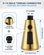 Pull Down Spray Head Replacement - for Kitchen Faucet Sprayer Head with 9 Adapters, 3 Function Pull Out Faucets Spray Nozzle Compatible with Moen, American Standard Faucets, Brushed Gold