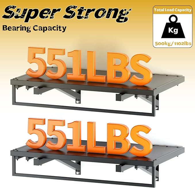 2pcs Garage Wall Shelving - 3.5*2FT Extra Large Heavy Duty Floating Shelves with 30 Hooks, Load Capacity 1102 Lbs, Hanging Garage Storage Rack, Tool Hanger Organizer Utility Rack, For Home, Workshop