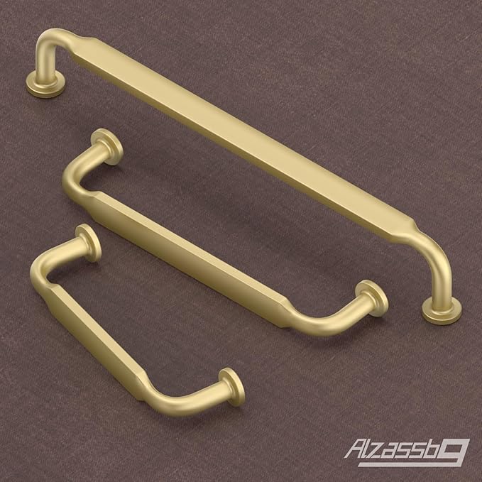 Alzassbg 10 Pack Matte Gold Cabinet Handles, 3-3/4 Inch(96mm) Hole Centers Arch Modern Cabinet Pulls Kitchen Hardware for Cabinets AL3503MGP