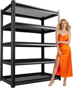Large Garage Shelving, 5-Tier Garage Storage Shelves 3000LBS Heavy Duty Shelving Unit, Adjustable Steel Metal Shelving, Wire Shelves for Garag, Utility Rack Shelf for Basement, 72 ”H×46”W×20.1”D
