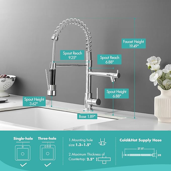 AIMADI Chrome Kitchen Faucet with Pull Down Sprayer,Dual Spout Design Modern Stainless Steel High Arc Kitchen Sink Faucet for Farmhouse Camper Laundry Rv Bar