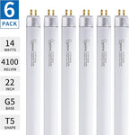 22 Inch F14T5/CW Fluorescent Light Bulb, 4100K Cool White, T5 14 Watt Fluorescent Replacement Bulb for Counter and Cabinet Fixture, G5 Base, 6 Pack