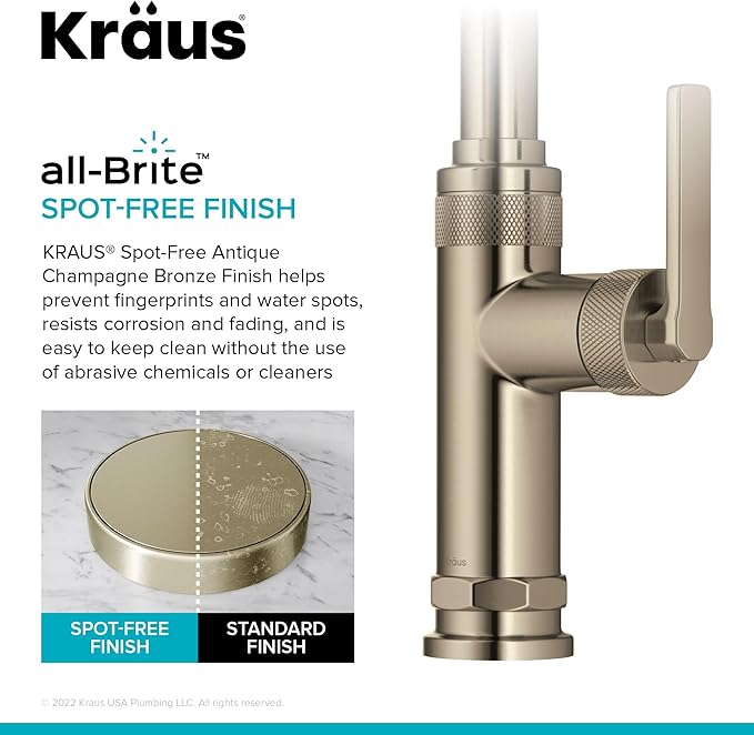 KRAUS Allyn Industrial Pull-Down Single Handle Kitchen Faucet in Spot-Free Antique Champagne Bronze, KPF-4102SFACB
