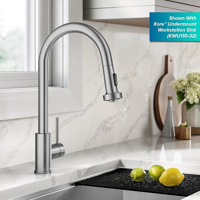 KRAUS Bolden 2-Function Single Handle Pull Down Kitchen Faucet in Spot-Free Stainless Steel, KPF-1616SFS