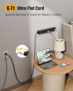 SUPERDANNY Flat Plug Surge Protector Power Strip, 6ft Ultra Thin Extension Cord with 3 USB (1 USB C Port), 6 Outlets Charging Station, Wall Mountable Outlet Extender for Home Office, College Dorm Room