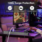 JUNNUJ Heavy Duty Power Strip Wall Mount, 20 Amp Surge Protector 1200J Metal 8 Outlet Under Desk Mounted 20A, Garage Power Bar Table Socket Industrial Outlets 6-20R T-Slot, 15FT 12AWG Extension Cord