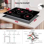 GASLAND Electric Cooktop 36 Inch, 8200W Drop-in Radiant Glass Stove Top CH90BS with 5 Burners, 220-240V Ceramic Electric Stovetop, 7 Power Levels, Mechanical Knob Control, Hot Warning, Hard Wire