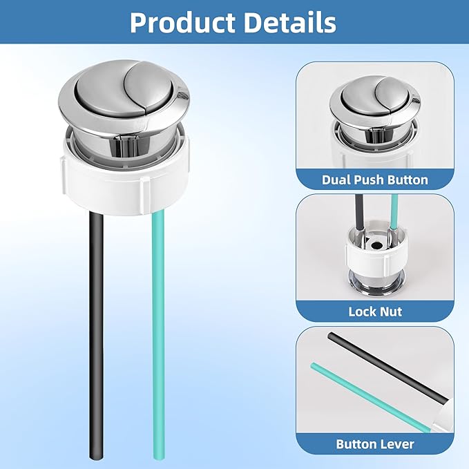 38mm Toilet Push Button Replacement, Dual Flushing Toilet Push Button Spare Parts, Compatible with Geberit & Kohler Part, Satin Chrome, Easy to install, 1Pack