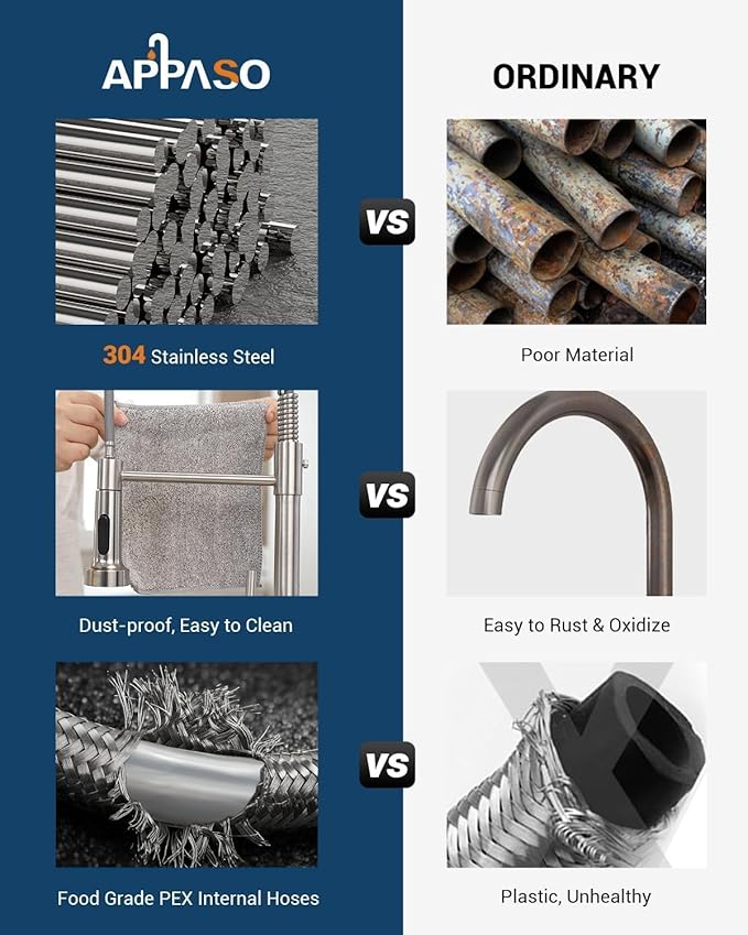 APPASO Kitchen Faucet with Soap Dispenser, SUS304 Pull Down Kitchen Faucet Commercial Single Handle High Arc Faucet for Kitchen Sink, Brushed Nickel