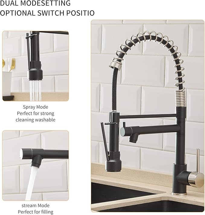 AIMADI Kitchen Sink Faucet,Black Kitchen Faucets with Pull Down Sprayer,Black Stainless Steel Single Handle One Hole Kitchen Faucet,Matte Black
