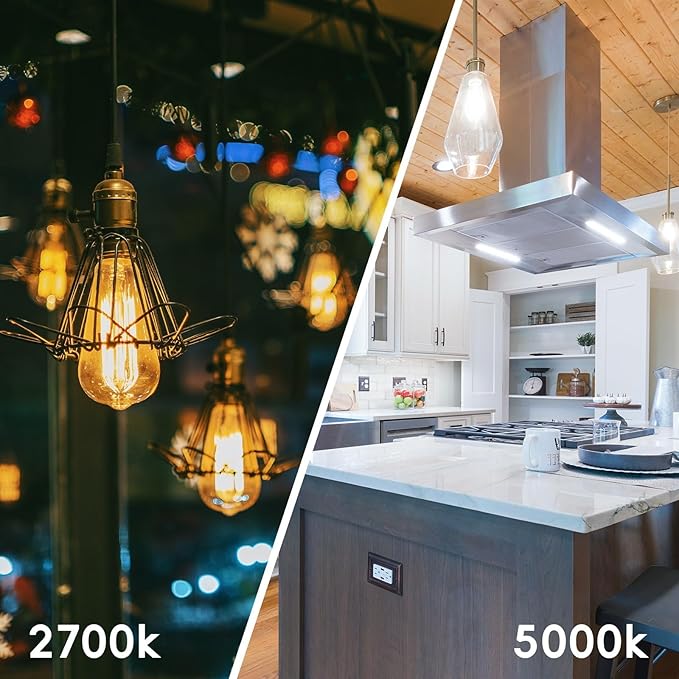 Jensense LED Edison Light Bulbs 8 Watt Dimmable 5000K Daylight White, E26 60 Watt Equivalent, Vintage Bulbs 800lm CRI 90 Clear Glass 64 Pack