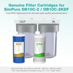 SimPure 2-Stage 10" x 4.5" Whole House Water Filter Replacement, 5 Micron Carbon CTO and GAC/KDF Water Filter Set, 2-Pack