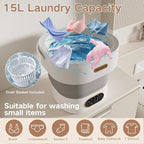 Portable Washing Machine, 15L Mini Collapsible Washer with 3 Cleaning Modes for Baby Clothes, Underwear, Small Foldable Laundry for Travel Apartment Home Dorm Hotel Camping (White+Grey)