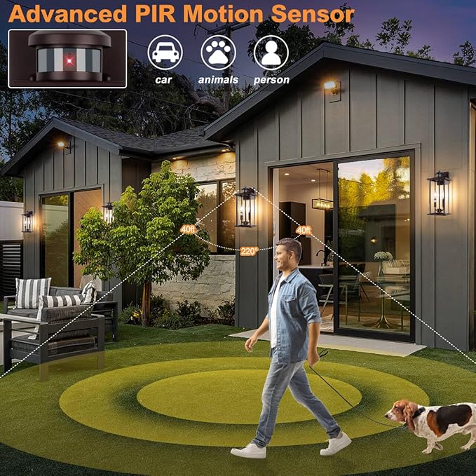 Motion Sensor Outdoor Wall Lights, 16" Waterproof Large Exterior Sconce, Compatible with E12 Base Bulbs, Modern Porch Entryway Lamp for Patio, Front Door Garage (Oil Rubbed Bronze, 2 Pack)