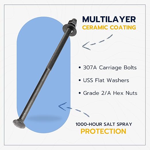 1/2 in. x 12 in. Black Carriage Bolt Kit Includes 12 Bolts, 12 Washers, and 12 Nuts, Ceramic Black Ruspert Coated for Exterior Use - 2X Rust Resistance of Galvanized by Makers Bolt