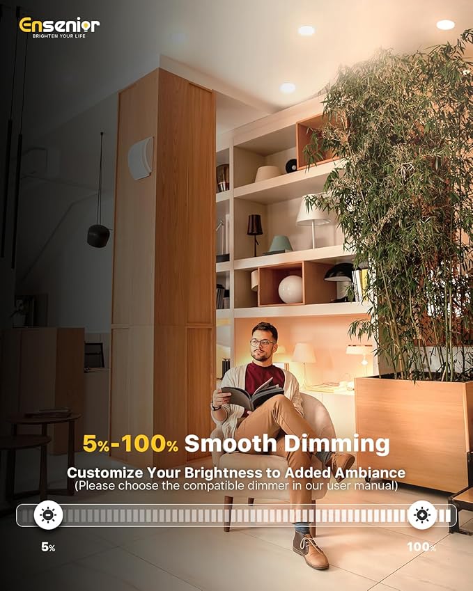 Ensenior 24 Pack 6 Inch LED Recessed Ceiling Light with Night Light, Dimmable, 2700K-5000K 5CCT, 1050LM 12W 120V, High Brightness Canless Wafer Downlight - FCC