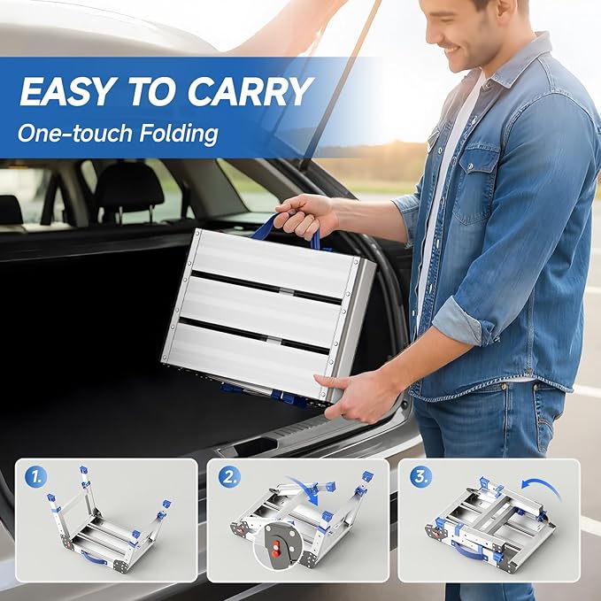 Folding Step Stool for Adults, Aluminum Work Platform Adjustable Height, Lightweight and Durable Portable Outdoor Aluminum Step Stool Foldable, Maximum Load Capacity of 440 Pounds.