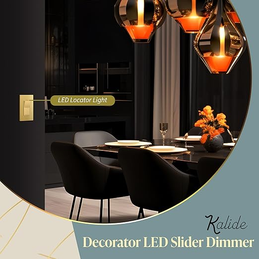 TOPGREENER Kalide Dimmer Light Switch, LED Dimmer Switch, Full Range Dimming, Single Pole/3-Way, 120VAC, 60Hz, 300W LED/CFL, Neutral Wire Not Required, Gold, 1 Pack,Wall Plate Included