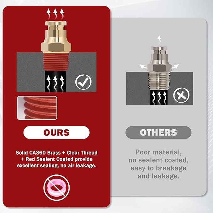 1/4” Quick Push to Connect Fittings Brass Male Straight and Elbow Combination DOT Approved 1/4" Tube OD x 1/8" NPT Thread Air Brake Line Adapter Air Suspension Kit Air Hose Repair Kit 14pcs