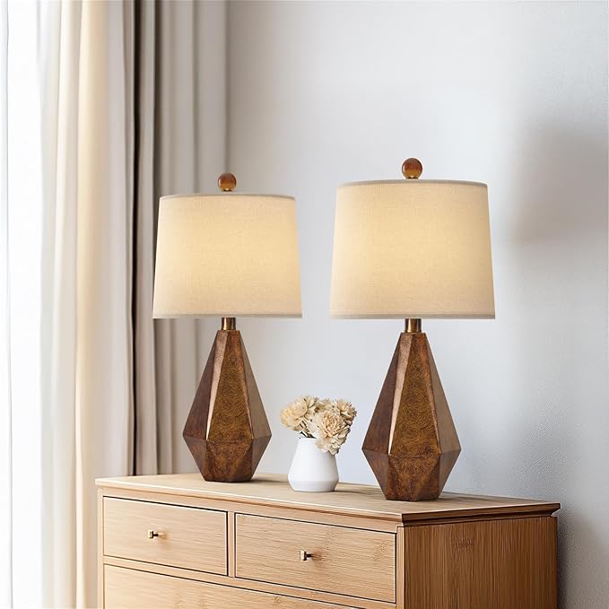 PoKat 20.25" Farmhouse Table Lamps Set of 2 for Night Stands, Vintage Bedroom Lamps for Bedroom Living Room, Retro Bedside Lamps for End Table, Suitable for Small Place, Retro Sweep Gold