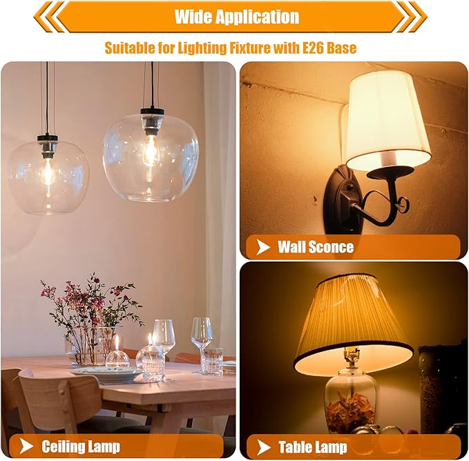12 Pack LED Edison Bulbs 40W Equivalent, 4 Watt ST19 LED Filament Bulb, 2200K Amber White, Vintage Light Bulbs for Ceiling Light Fixtures, E26 Base, 450LM, Non-dim
