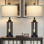 27.5" Black Farmhouse Table Lamps Set of 2, Tall Vintage Lamps for Living Room with USB A+C Charging Ports & AC Outlet, Rustic Bedside Lamp with Night Light, Bedroom Lamp for Nightstand Side End Table