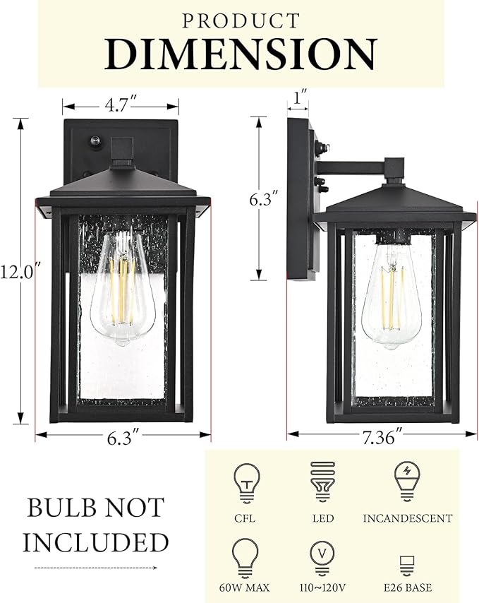 Outdoor Wall Lights Dusk to Dawn Porch Lights Outdoor Wall Sconce Dusk to Dawn Porch Light Fixture Aluminum Waterproof Farmhouse Sconces for Outside Patio House