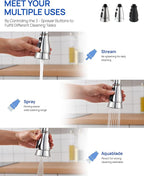 Kitchen Faucet Head Replacement, Pull Down Faucet Spray Head, 3 Function Faucet Tap Spout Sprayer Nozzle for Kitchen Faucet with 11 Adapters, Chrome