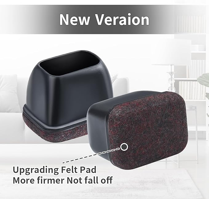 Ezprotekt 16 Pcs Rectangle Black Felt Chair Leg Floor Protectors for Hardwood Floors, Rectangle Silicone Felt Furniture Pads Caps, Table Leg Covers Cups Anti- Scratches (Fit W:0.6-0.8", L:0.9-1.3")