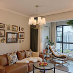 Modern 6-Light Brass Gold Chandelier with White Fabric Shade Chandelier Adjustable for Dining Room Hallway Living Room Kitchen Island