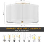 Modern Drum Semi Flush Mount 3-Light Gold Ceiling Lighting Vintage Linen Lamp for Laundry, Kitchen, Basement, Dining, Bedroom