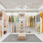 Closet System, 25.5" Wide Closet Organizer System with 3 Hanging Rods, Wood Tower Closet Storage for Walk In Closets, Wall Mounted Wardrobe Organizer Kit, Bedroom, Fit Space 6-10 ft, White