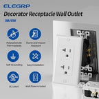 ELEGRP Glossy White Decorator Electrical Wall Outlet Receptacle, 20A 125V Standard Outlets, 2 Pole 3 Wire, Non-Tamper Resistant, NEMA 5-20R, Self-Grounding, Wall Plate Included, UL Listed, 10 Pack