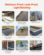 VEVOR 24' x 100' Plastic Sheeting Heavy Duty, 6 Mil Thick Plastic Sheeting Roll, Plastic Drop Cloth Painters Tarp, Polyethylene Covering for Crawl Space Vapor Barrier, Multi-Purpose, Black