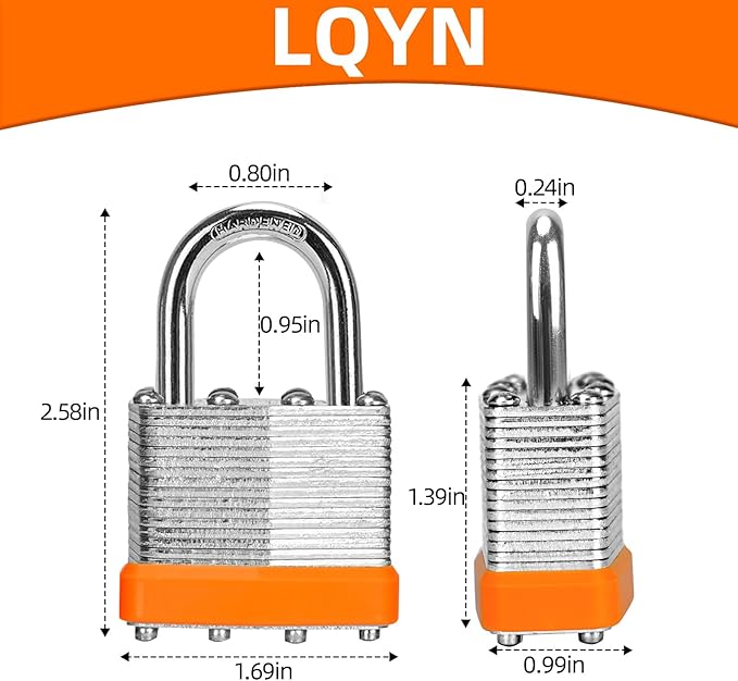 Padlocks with Same Key, LQYN 12 Pcs Laminated Keyed Padlock (1-9/16", 40mm), Keyed Alike Locks, Normal Shackle, for Storage Locker, Hasp Latch, Toolbox, Sheds