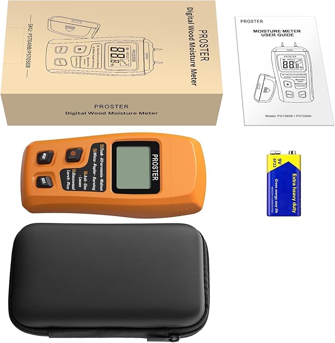 Proster Wood Moisture Meter - Digital Moisture Detector Moisture Tester, Pin-Type Moisture Detector Damp Tester for Wood Firewood Paper Floor
