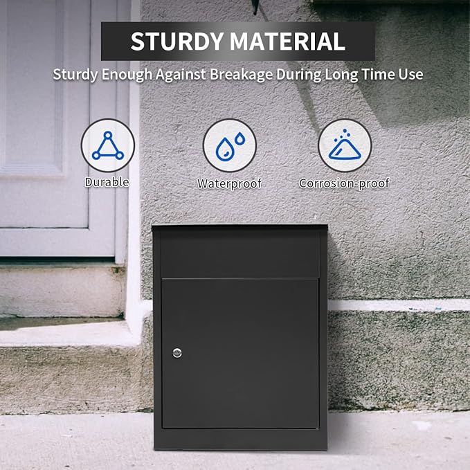 Package Delivery Boxes for Outside, Extra Large Mailbox for Parcel, Galvanized Steel Parcel Mailbox, Wall Mounted Lockable Anti-Theft for Porch,Curbside L-Black