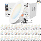 LVWIT Recessed Lights 6 Inch, Modern Retrofit LED Recessed Lighting, 5CCT Color Selectable, Dimmable LED Can Lights with E26 Conversion Kit, 36 Pack
